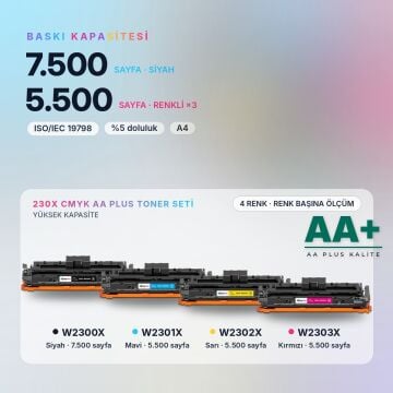 Hp 230X CMYK Muadil Toner Seti AA Plus / Color LaserJet Pro 4203 / MFP 4303 / W2300X / W2301X / W2302X / W2303X