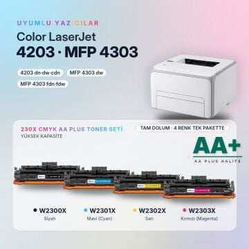 Hp 230X CMYK Muadil Toner Seti AA Plus / Color LaserJet Pro 4203 / MFP 4303 / W2300X / W2301X / W2302X / W2303X