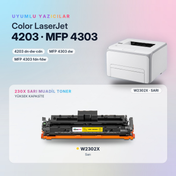 Hp 230X W2302X Sarı Muadil Toner - Çipli / Color LaserJet Pro 4203 / MFP 4303
