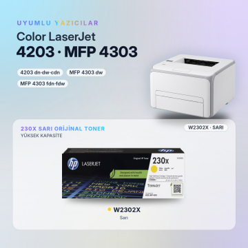 Hp 230X W2302X / Color LaserJet Pro 4203 / MFP 4303 Sarı Orjinal Toner