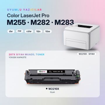 Hp 207X - W2210X Muadil Toner Siyah- Çipli / Hp Color LaserJet Pro M255dw / M255nw /M282nw /M283cdw /M283fdn /M283fdw