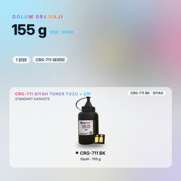 Canon CRG-711 Toner Tozu + Çip Siyah 155GR / LBP5300 / LBP5360 / MF8450 / MF9130 / MF9170 / MF9220Cdn / MF9280Cdn