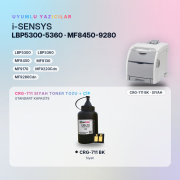 Canon CRG-711 Toner Tozu + Çip Siyah 155GR / LBP5300 / LBP5360 / MF8450 / MF9130 / MF9170 / MF9220Cdn / MF9280Cdn