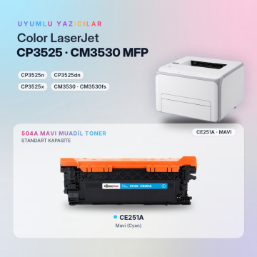 HP 504A / CE251A Mavi Muadil Toner / CP3520 / CP3525 / CM3530