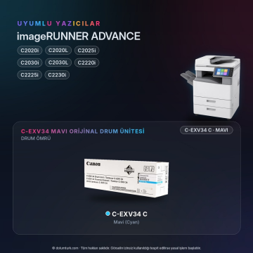 Canon C-EXV34 Mavi Orjinal Drum Ünitesi / IR-C2020i / C2020L / C2025i / C2030i / C2030L / C2220i / C2225i / C2230i