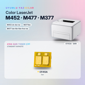 Hp 410A CF412A / Color LaserJet Pro M452 / M477 / M377 Sarı Çip