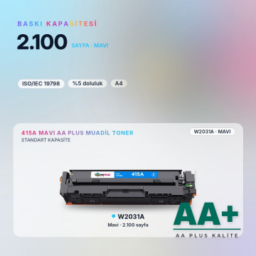Hp 415A W2031A Mavi Muadil Toner AA Plus / Color LaserJet Pro M454 / M479 · Enterprise M455 / M480