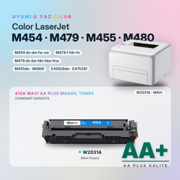 Hp 415A W2031A Mavi Muadil Toner AA Plus / Color LaserJet Pro M454 / M479 · Enterprise M455 / M480