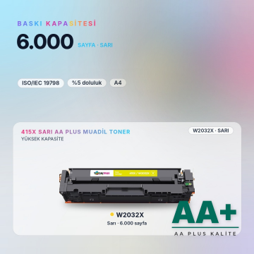 Hp 415X W2032X Sarı Muadil Toner AA Plus / Color LaserJet Pro M454 / M479 · Enterprise M455 / M480
