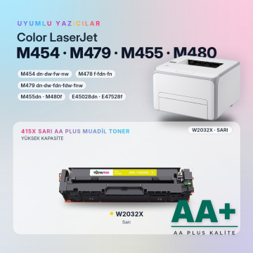 Hp 415X W2032X Sarı Muadil Toner AA Plus / Color LaserJet Pro M454 / M479 · Enterprise M455 / M480