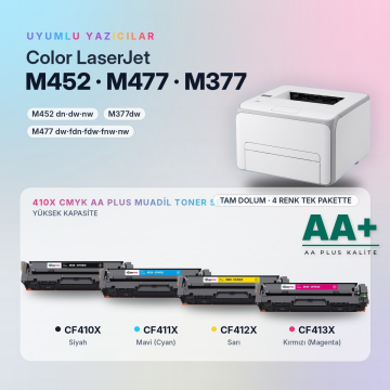 Hp 410X CMYK Muadil Toner Seti AA Plus / Color LaserJet Pro M452 / M477 / M377 / CF410X / CF411X / CF412X / CF413X