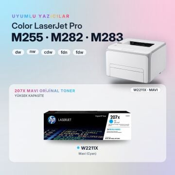 Hp 207X W2211X / Color LaserJet Pro M255 / M282 / M283 Mavi Orjinal Toner