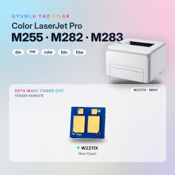 Hp 207X W2211X / Color LaserJet Pro M255 / M282 / M283 Mavi Çip