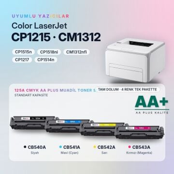 Hp 125A CMYK Muadil Toner Seti AA Plus / Color LaserJet CP1215 / CP1515 / CM1312 / CB540A / CB541A / CB542A / CB543A