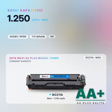 Hp 207A W2211A Mavi Muadil Toner AA Plus / Color LaserJet Pro M255 / M282 / M283
