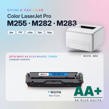 Hp 207A W2211A Mavi Muadil Toner AA Plus / Color LaserJet Pro M255 / M282 / M283