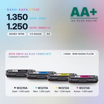 Hp 207A CMYK Muadil Toner Seti AA Plus / Color LaserJet Pro M255 / M282 / M283 / W2210A / W2211A / W2212A / W2213A