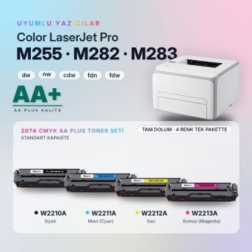 Hp 207A CMYK Muadil Toner Seti AA Plus / Color LaserJet Pro M255 / M282 / M283 / W2210A / W2211A / W2212A / W2213A