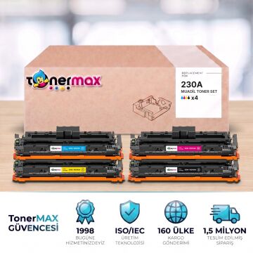 Hp 230A W2300A Muadil Toner Takımı - Çipli / Hp Color LaserJet Pro 4203dn / 4203dw / 4303dw / 4303fdn / 4303fdw
