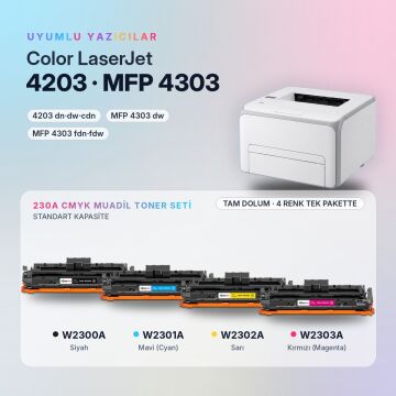 Hp 230A W2300A Muadil Toner Takımı - Çipli / Hp Color LaserJet Pro 4203dn / 4203dw / 4303dw / 4303fdn / 4303fdw