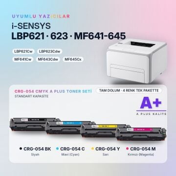 Canon CRG-054 CMYK Muadil Toner Seti A Plus / LBP621Cw / LBP623Cdw / MF641Cw / MF643Cdw / MF645Cx