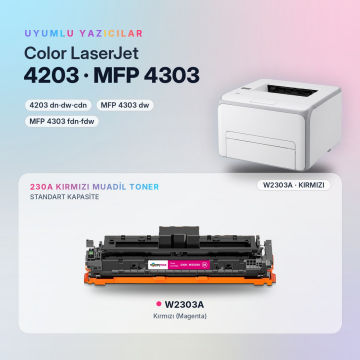Hp 230A W2303A Muadil Toner Kırmızı - Çipli / Hp Color LaserJet Pro 4203dn / 4203dw / 4303dw / 4303fdn / 4303fdw