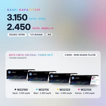 Hp 207X Orjinal Toner Set Avantaj Paket / Color LaserJet Pro M255 / M282 / M283 / W2210X / W2211X / W2212X / W2213X