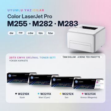 Hp 207X Orjinal Toner Set Avantaj Paket / Color LaserJet Pro M255 / M282 / M283 / W2210X / W2211X / W2212X / W2213X