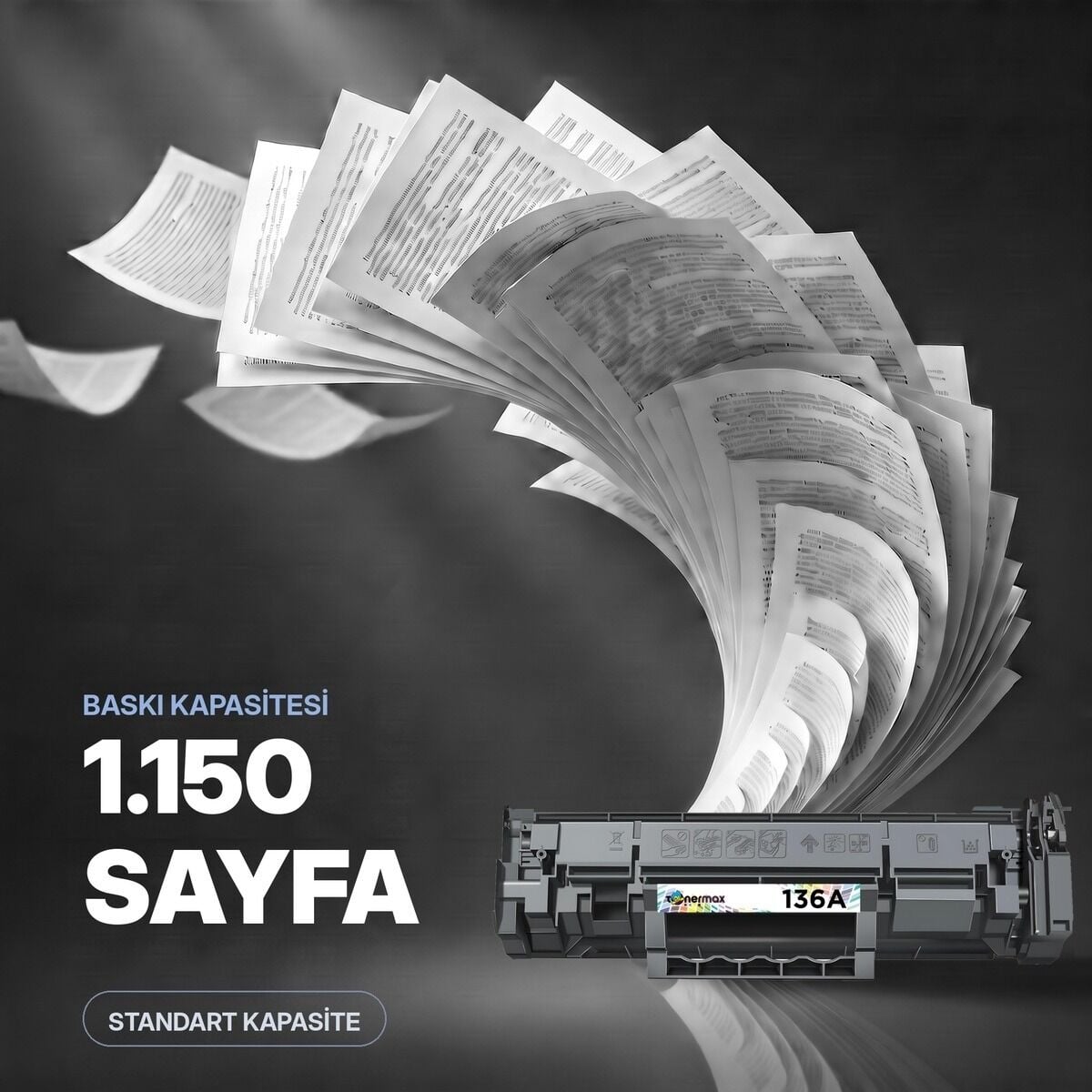 W1360A baskı kapasitesi 1.150 sayfa — standart kapasite
