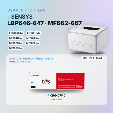 Canon CRG-075 / LBP646Cdw / LBP647Cdw / MF664Cdw / MF667Cdw / MF662Cdw / MF663Cdw / MF665Cdw Mavi Orjinal Toner