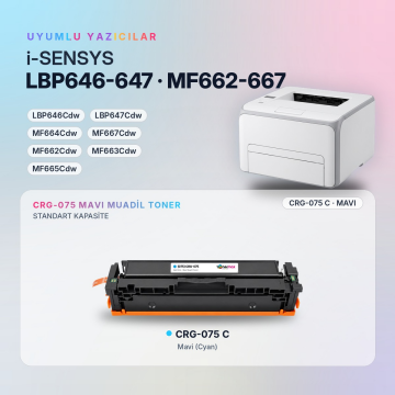 Canon CRG-075 Mavi Muadil Toner - Çipli / LBP646Cdw / LBP647Cdw / MF664Cdw / MF667Cdw / MF662Cdw / MF663Cdw / MF665Cdw