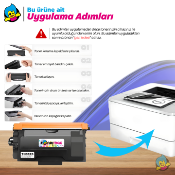 Brother TN-3370 / HL5440 / HL5450 / HL5470 / HL6180 / DCP8110 / DCP8250 / MFC8510 / MFC8520 / MFC8920 / MFC8950 Muadil Toneri