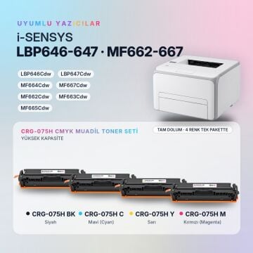 Canon CRG-075H CMYK Muadil Toner Seti - Çipli / LBP646Cdw / LBP647Cdw / MF664Cdw / MF667Cdw / MF662Cdw / MF663Cdw / MF665Cdw