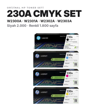Hp 230A W2300A Orjinal Toner Takımı / Hp Color LaserJet Pro 4203dn / 4203dw / 4303dw / 4303fdn / 4303fdw