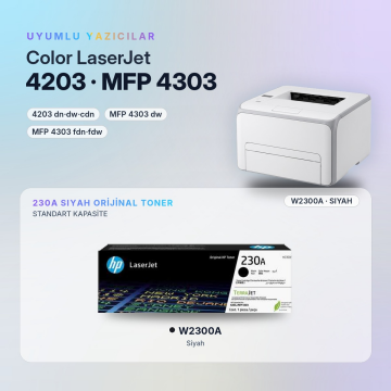 Hp 230A W2300A Orjinal Toner Siyah / Hp Color LaserJet Pro 4203dn / 4203dw / 4303dw / 4303fdn / 4303fdw