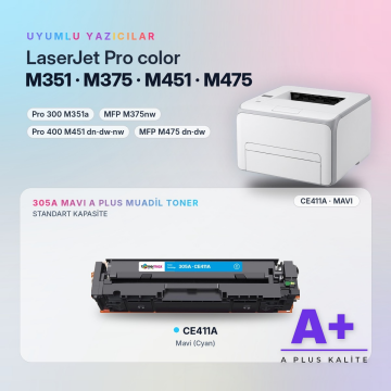 Hp 305A CE411A Mavi Muadil Toner A Plus / LaserJet Pro M351 / M375 / M451 / M475