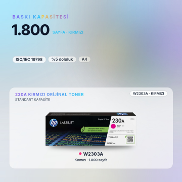 Hp 230A W2303A Orjinal Toner Kırmızı / Hp Color LaserJet Pro 4203dn / 4203dw / 4303dw / 4303fdn / 4303fdw