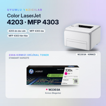 Hp 230A W2303A Orjinal Toner Kırmızı / Hp Color LaserJet Pro 4203dn / 4203dw / 4303dw / 4303fdn / 4303fdw