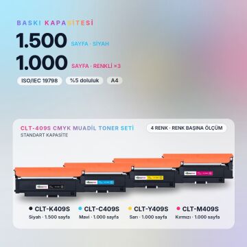Samsung CLT-409S CMYK Muadil Toner Seti - Çipli / CLP-310 / CLP-315 / CLX-3170 / CLX-3175 / CLT-K409S / CLT-C409S / CLT-M409S / CLT-Y409S