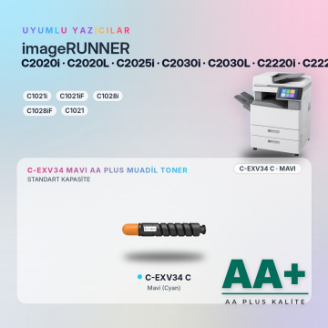 Canon C-EXV34 Mavi Muadil Toner AA Plus / iR-ADV C2020 / C2025 / C2030 / C2220 / C2225 / C2230