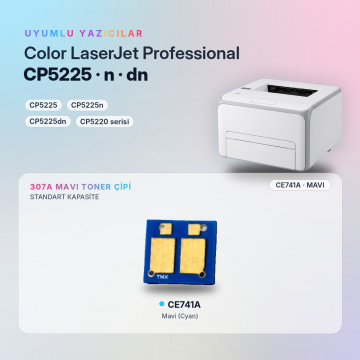 Hp 307A CE741A / Color LaserJet CP5225 / CP5225n / CP5225dn Mavi Çip