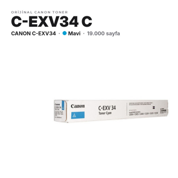 Canon C-EXV34 / iR-ADV C2020 / C2025 / C2030 / C2220 / C2225 / C2230 Mavi Orjinal Toner