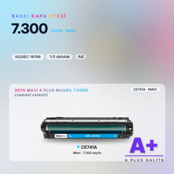 Hp 307A CE741A Mavi Muadil Toner A Plus / Color LaserJet CP5225 / CP5225n / CP5225dn
