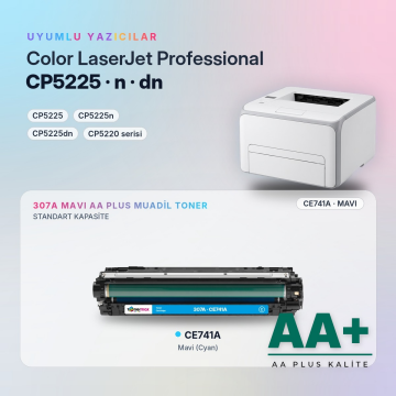 Hp 307A CE741A Mavi Muadil Toner AA Plus / Color LaserJet CP5225 / CP5225n / CP5225dn