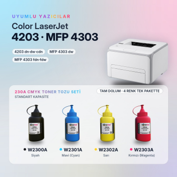 Hp 230A W2300A Toner Dolum Tozu Takımı / Hp Color LaserJet Pro 4203dn / 4203dw / 4303dw / 4303fdn / 4303fdw