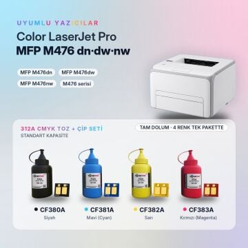 Hp 312A Toner Tozu + Çip Takım / Color LaserJet Pro MFP M476dn / M476dw / M476nw / CF380A / CF381A / CF382A / CF383A
