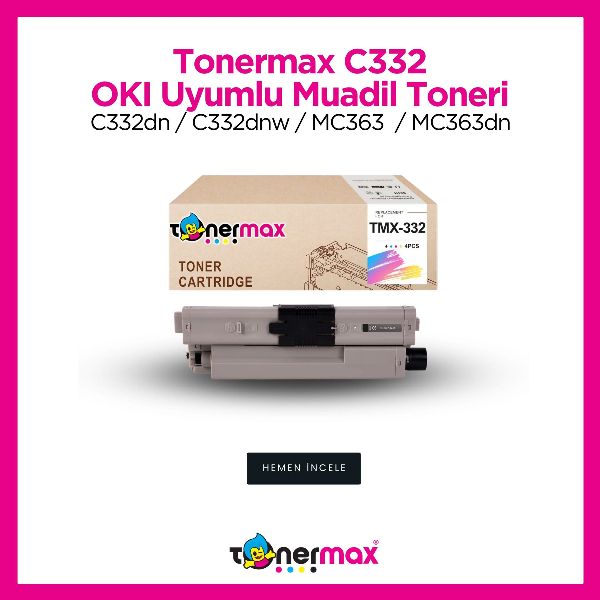 Oki C332 / MC363 Siyah Muadil Toneri