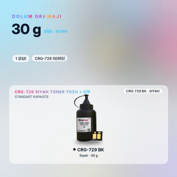 Canon CRG-729 Toner Tozu + Çip Siyah 30GR / LBP7010C / LBP7018C