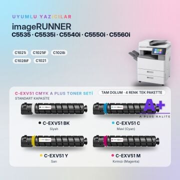 Canon C-EXV51 CMYK Muadil Toner Seti A Plus / iR-ADV C5535 / C5535i / C5540i / C5550i / C5560i