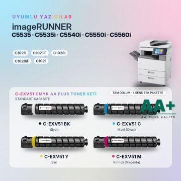 Canon C-EXV51 CMYK Muadil Toner Seti AA Plus / iR-ADV C5535 / C5535i / C5540i / C5550i / C5560i
